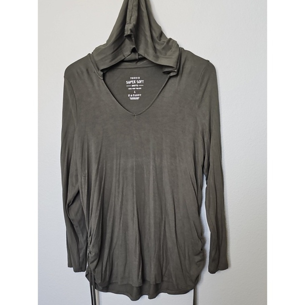 Torrid Super Soft Knits Olive Green Ruched Side Hoodie Minimalist 1X